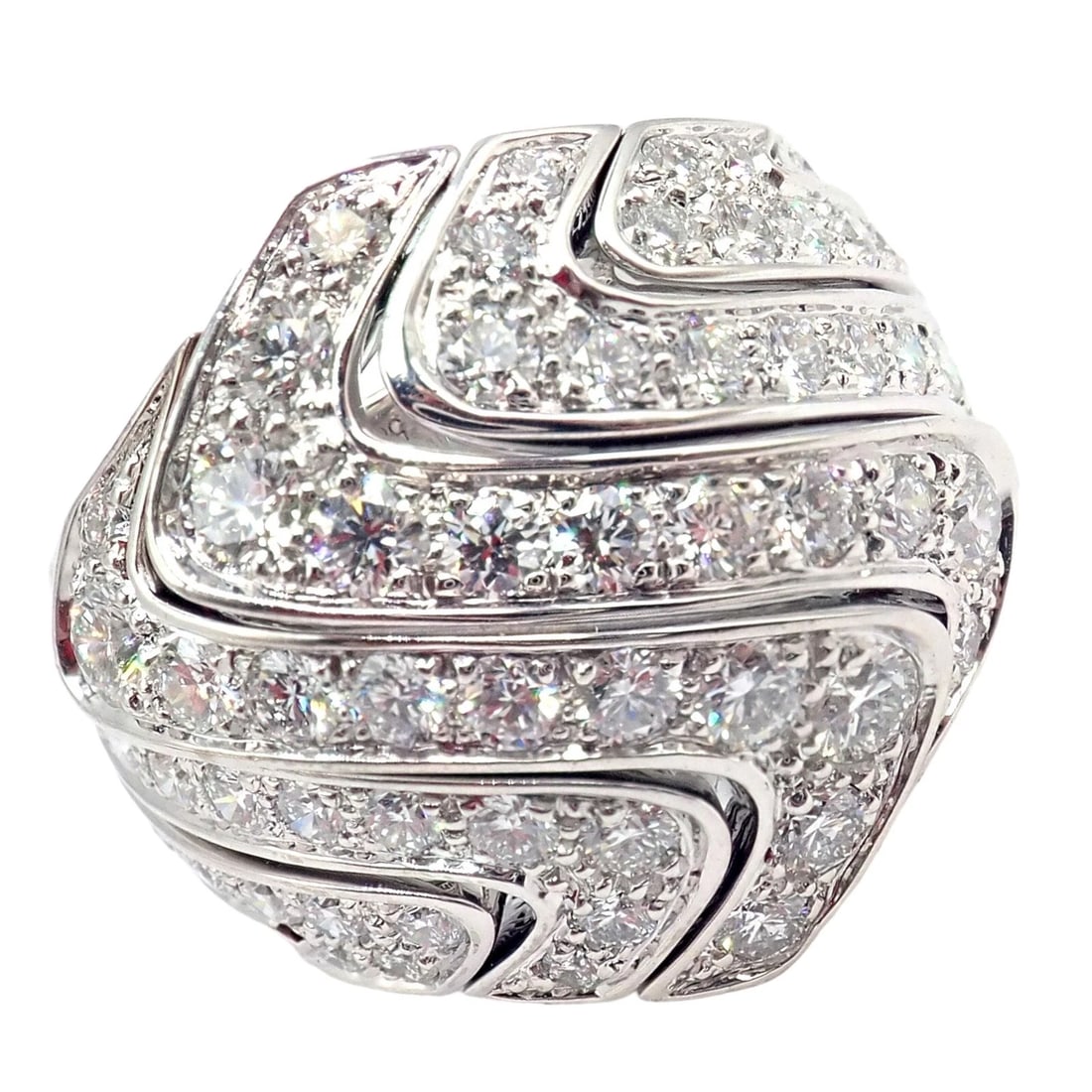 Rare! Authentic Cartier 18k White Gold Diamond Waves Large Ring: Rare! Authentic Cartier 18k White Gold Diamond Waves Large Ring About This Piece: This Cartier ring is a luxurious 18k white gold piece, featuring an elegant wave design studded with sparkling diamond