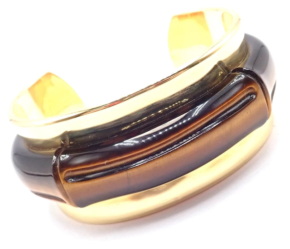Authentic! Tiffany & Co 18k Yellow Gold Tiger Eye Bangle Cuff Wide Bracelet 2002 (1 of 10)
