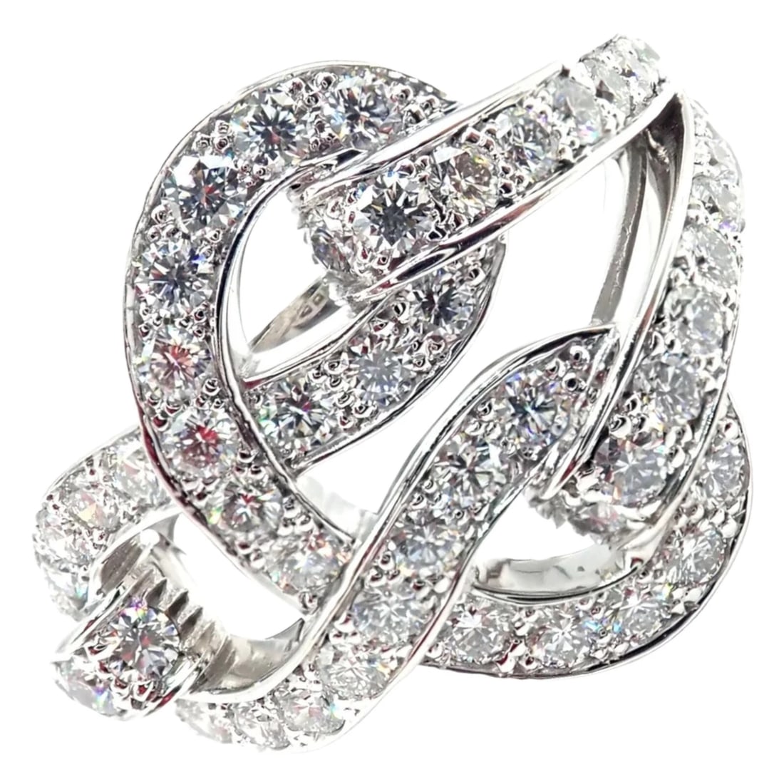 Authentic! Cartier Agrafe 18k White Gold Diamond Band Ring (1 of 9)