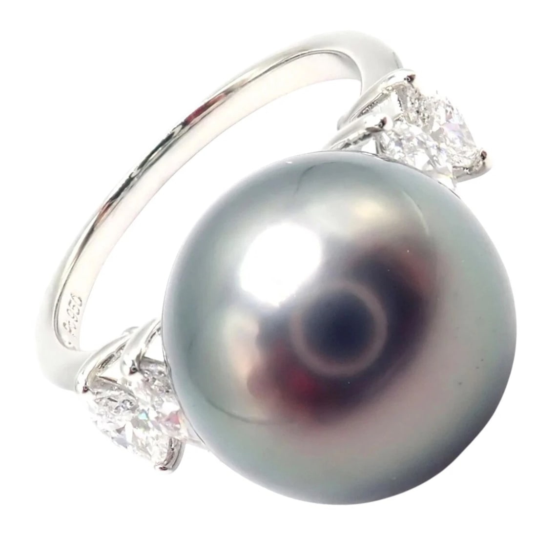 Authentic! Mikimoto Platinum Tahitian Pearl Diamond Ring (1 of 12)