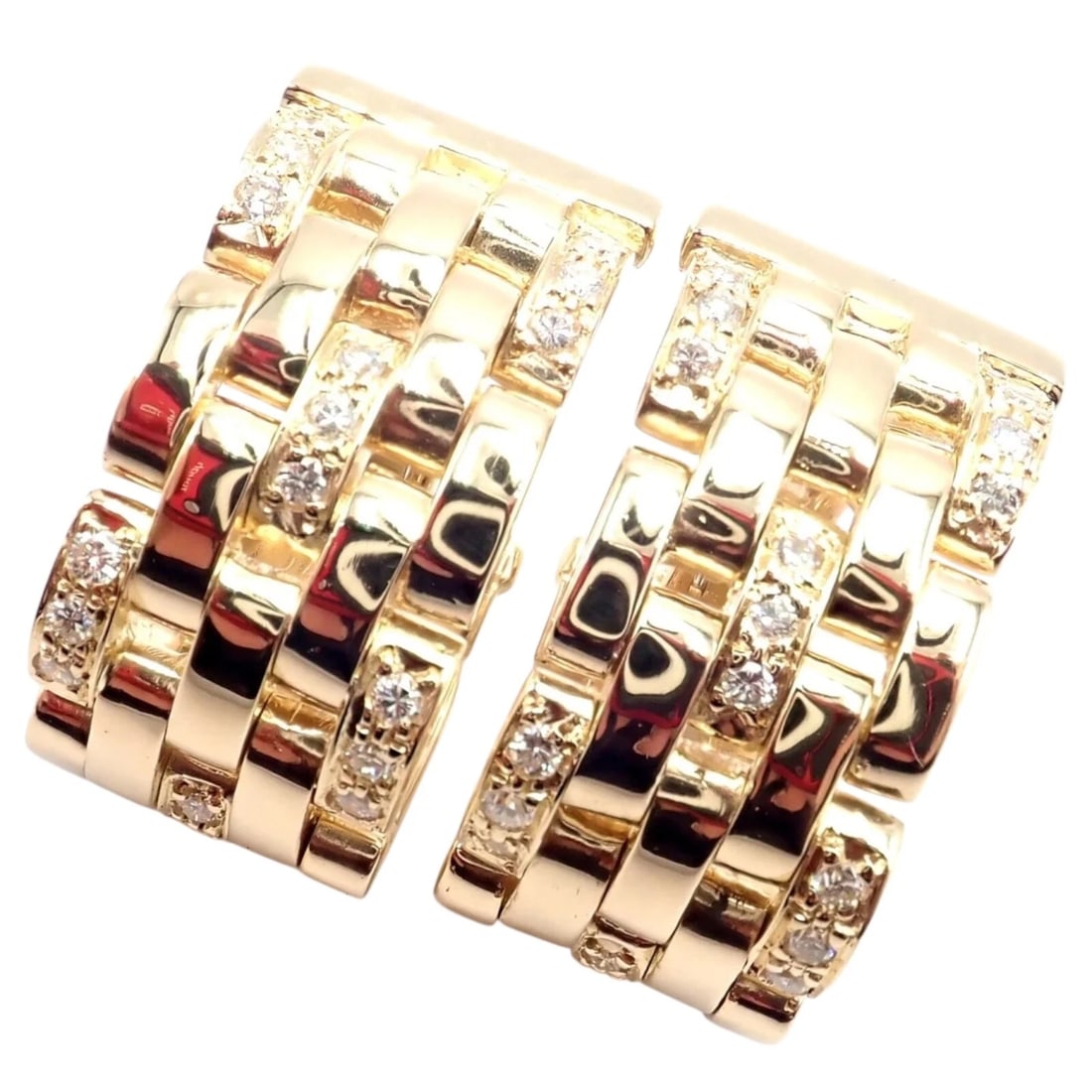 Authentic Cartier Maillon Panthere 18K Gold Diamond Five Row Link Gold Earrings: Authentic Cartier Maillon Panthere 18K Gold Diamond Five Row Link Gold Earrings About This Piece: The Cartier Maillon Panthère earrings showcase iconic elegance in 18K yellow gold. Featuring five