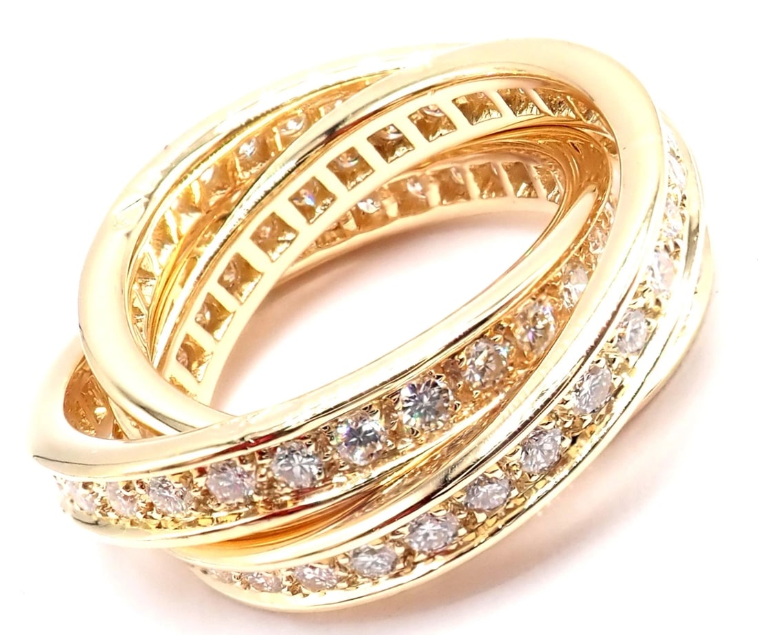 Authentic! Cartier 18k Yellow Gold Diamond Trinity Band Ring Size 5 3/4 Paper (1 of 13)