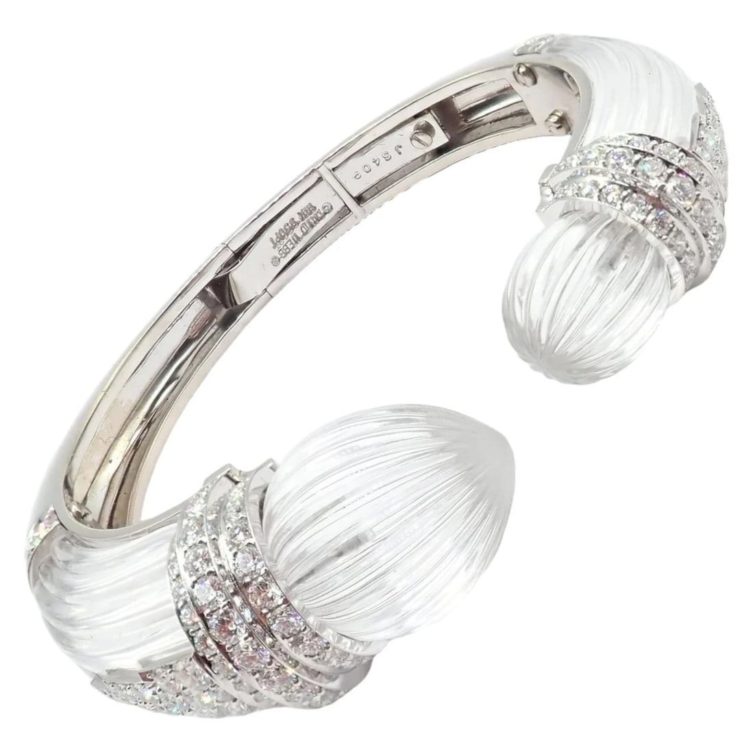 Authentic! David Webb 18k Gold & Platinum Diamond Rock Crystal Bangle Bracelet: Authentic! David Webb 18k Gold & Platinum Diamond Rock Crystal Bangle Bracelet About This Piece: This exquisite David Webb bangle bracelet features a striking blend of 18k white gold and platinum. Ado