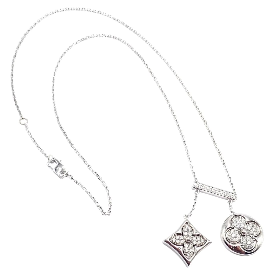 Authentic! Louis Vuitton Blossom 18k White Gold Diamond Link Pendant Necklace (1 of 12)