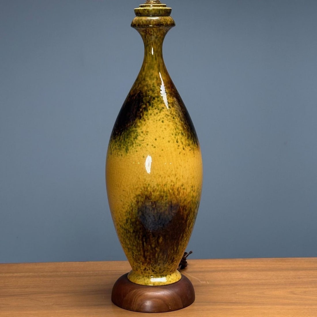 American Mid-Century Modern, Large Table Lamps, Glazed Ceramic, Yellow, Fabric - 10