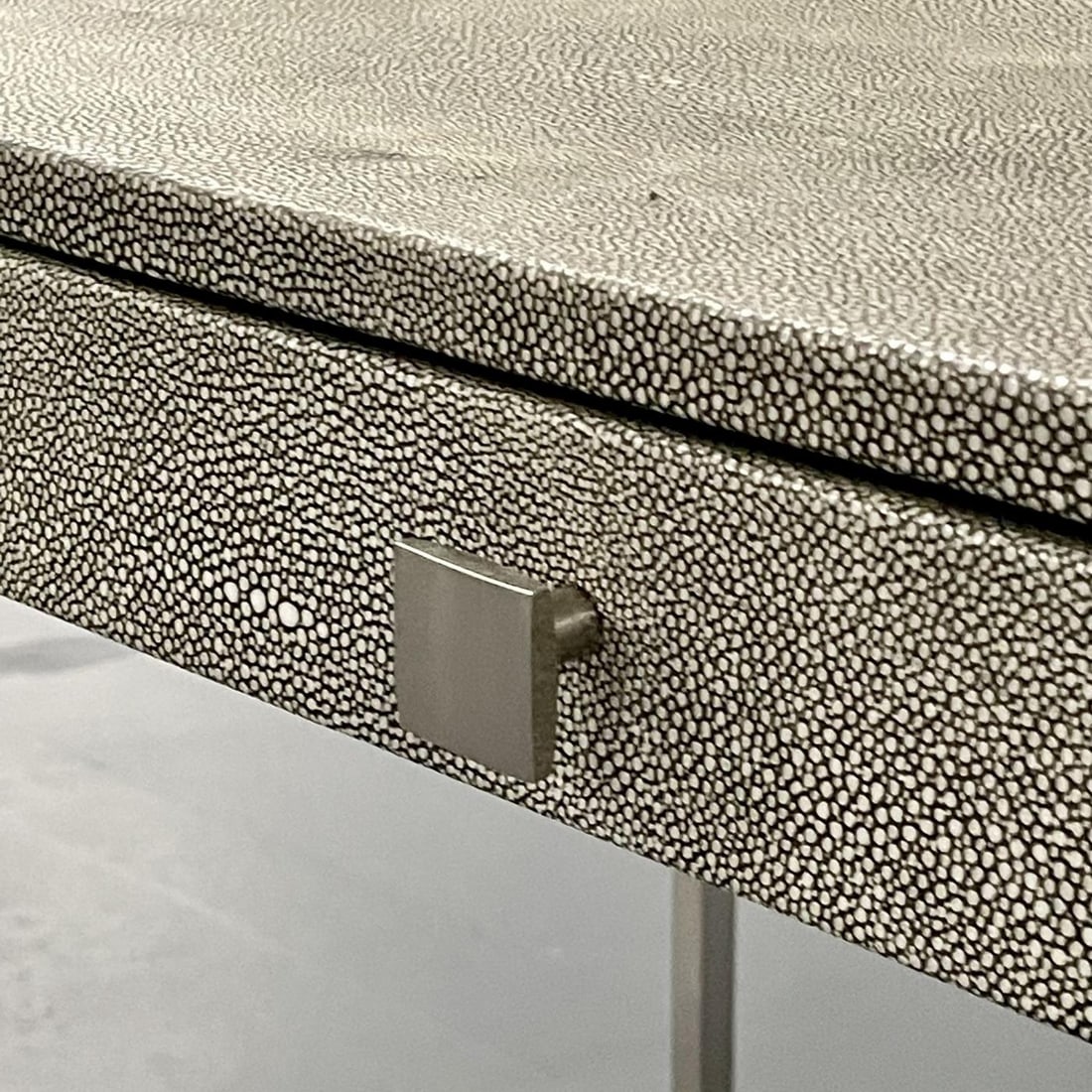 Modern Karl Springer Style Three-Drawer Faux Shagreen Desk/Writing Table, Chrome - 11