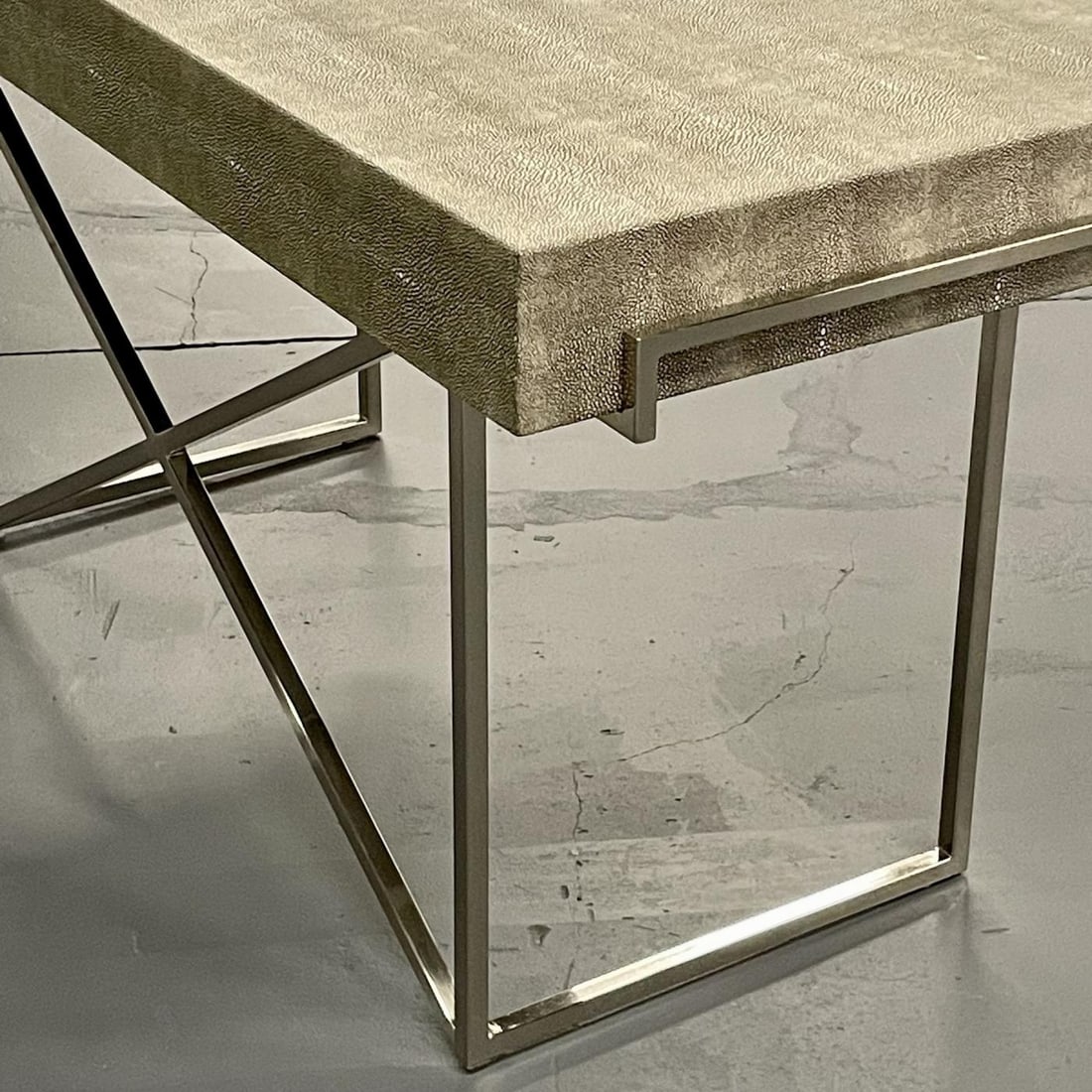 Modern Karl Springer Style Three-Drawer Faux Shagreen Desk/Writing Table, Chrome - 5