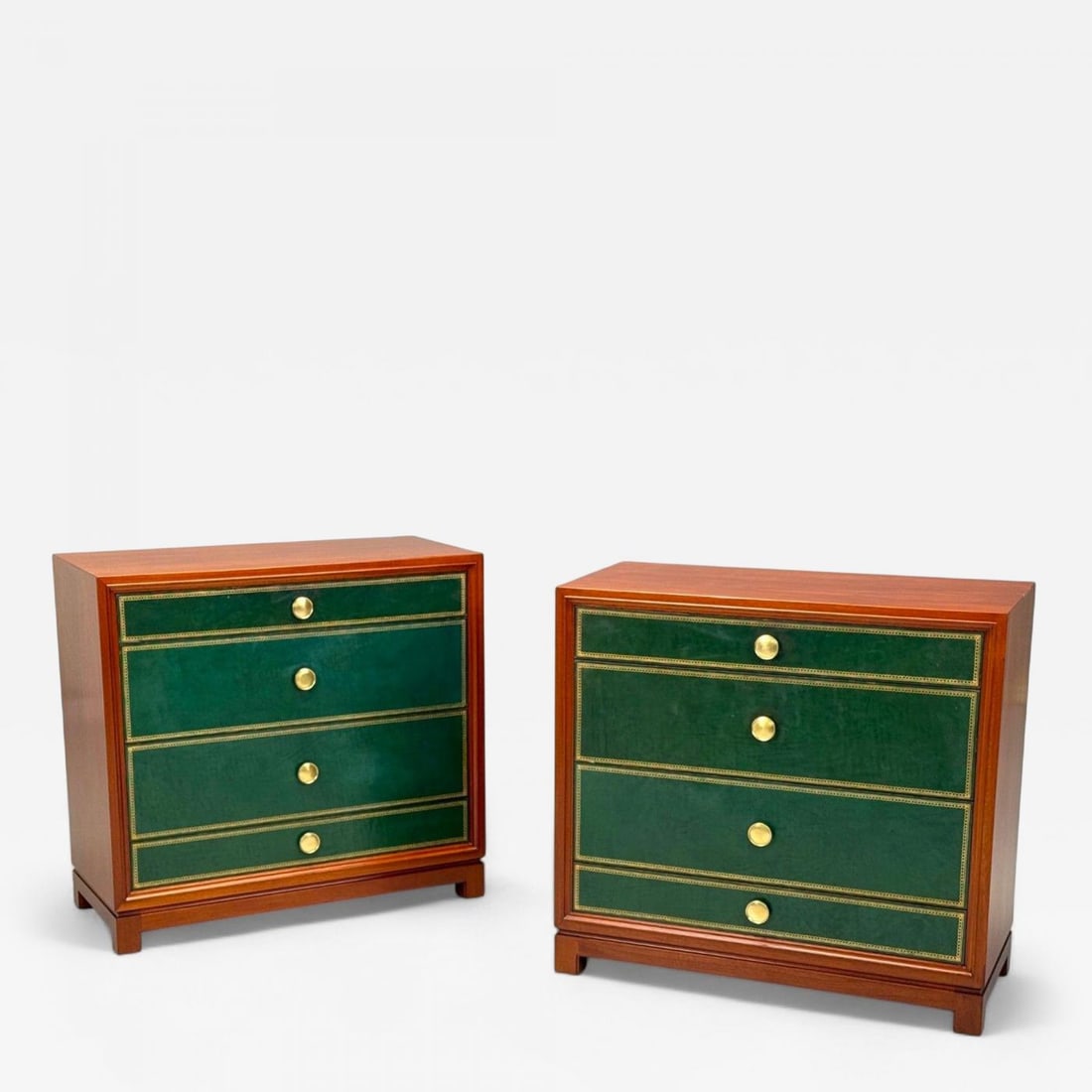 Tommi Parzinger, Wood, Brass, Green Leather, Chests of Drawers, USA, 1950s (1 of 13)