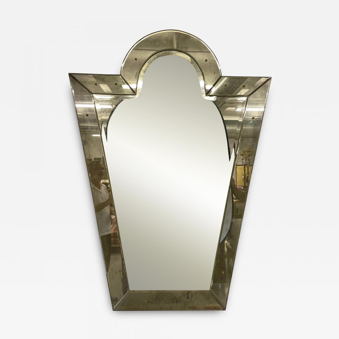 Venetian 'Key Hole' Shaped Beveled Glass Mirror, Hollywood Regency Style (1 of 13)
