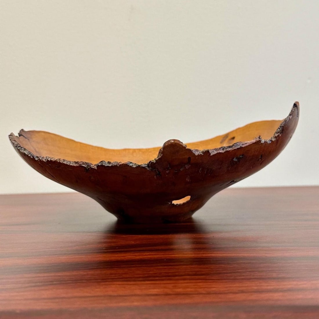 Mid-Century Modern Artisan Studio Made Bowl / Vessel, Cherry Burl, Signed - 3