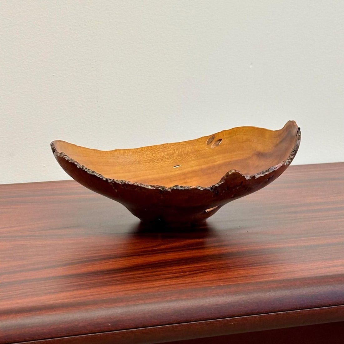 Mid-Century Modern Artisan Studio Made Bowl / Vessel, Cherry Burl, Signed - 5