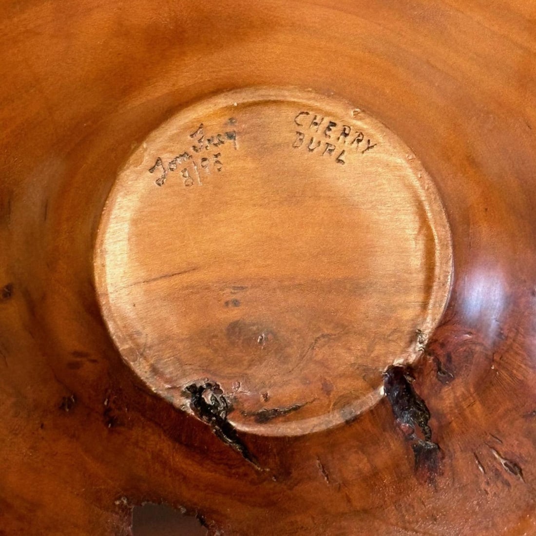 Mid-Century Modern Artisan Studio Made Bowl / Vessel, Cherry Burl, Signed - 6