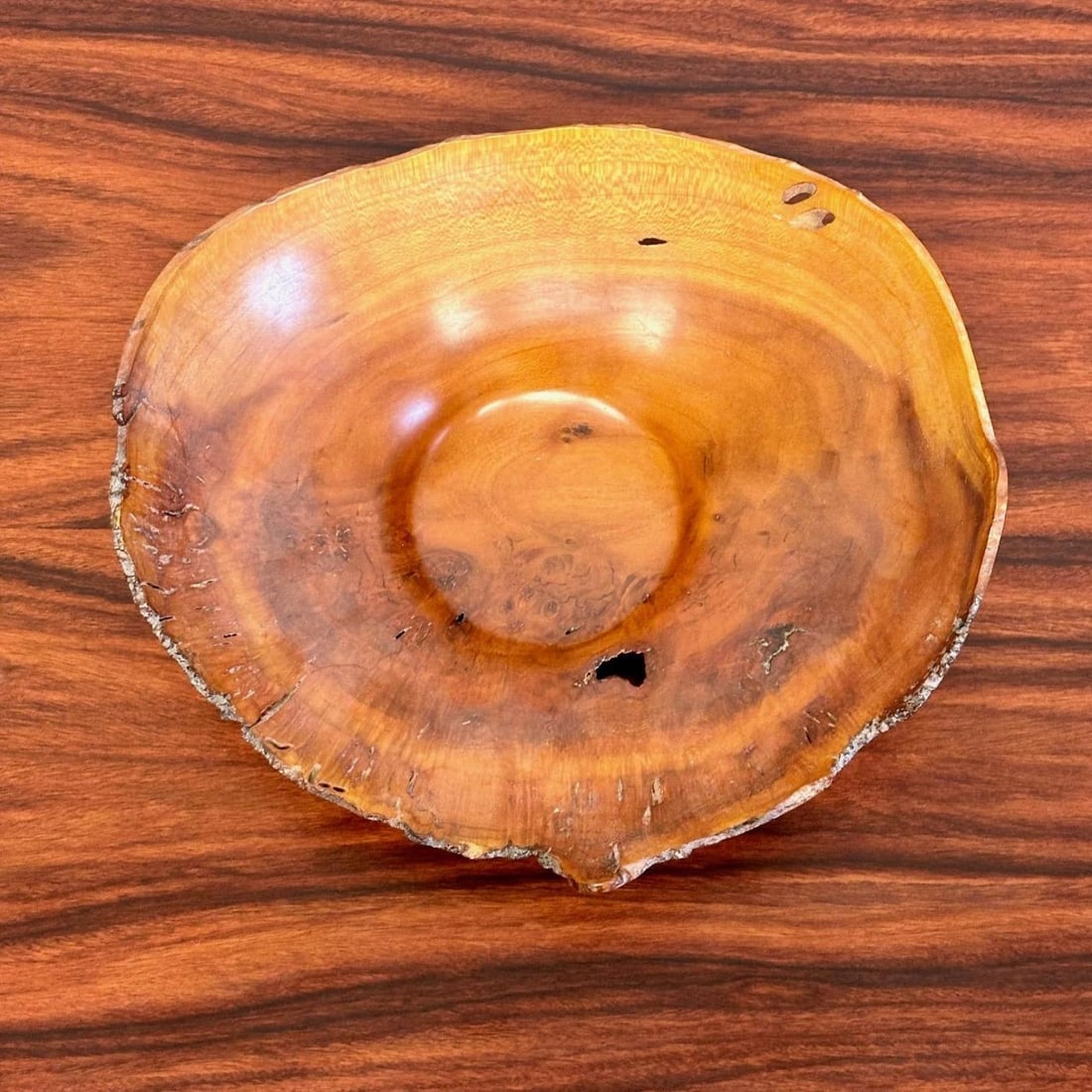Mid-Century Modern Artisan Studio Made Bowl / Vessel, Cherry Burl, Signed - 7