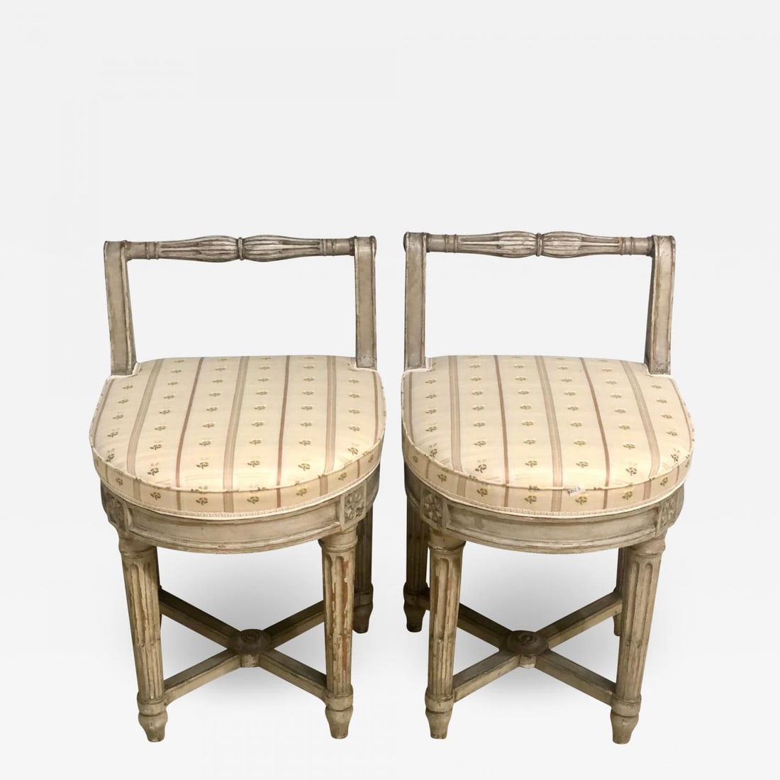 Pair of 18th Century French Musician's Chairs, Diminutive Chair or Stools: Title: Pair of 18th Century French Musician's Chairs, Diminutive Chair or Stools Description: Pair of 18th century French Musician's chairs, Diminutive chair or stools each in a Swedish paint decorate