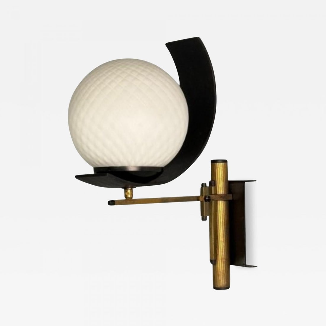 Stilux Attr., Italian Mid-Century Modern, Dome Wall Sconce, Brass, Iron, Glass (1 of 8)