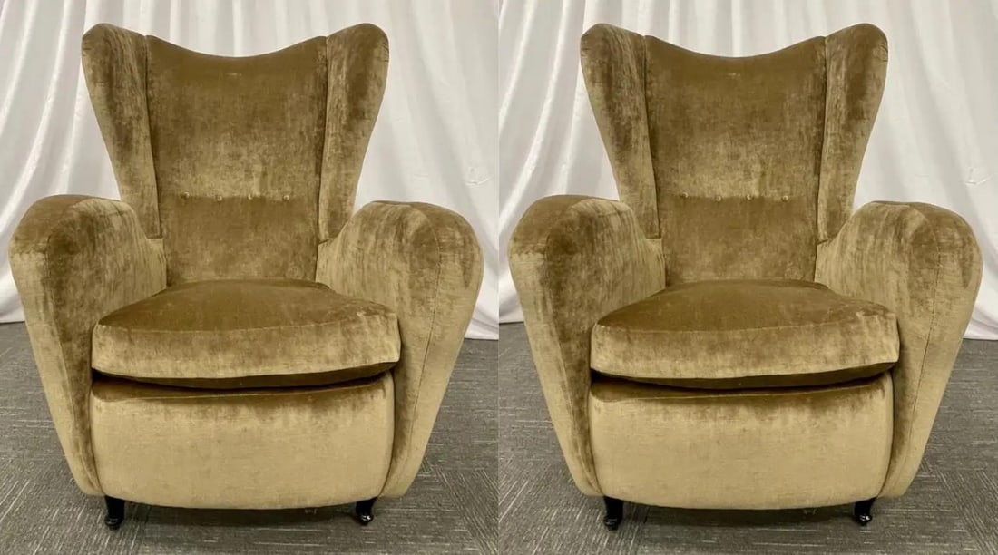 Pair Mid-Century Modern French Designer Wingback, Lounge Chairs, France, 1970s - 12