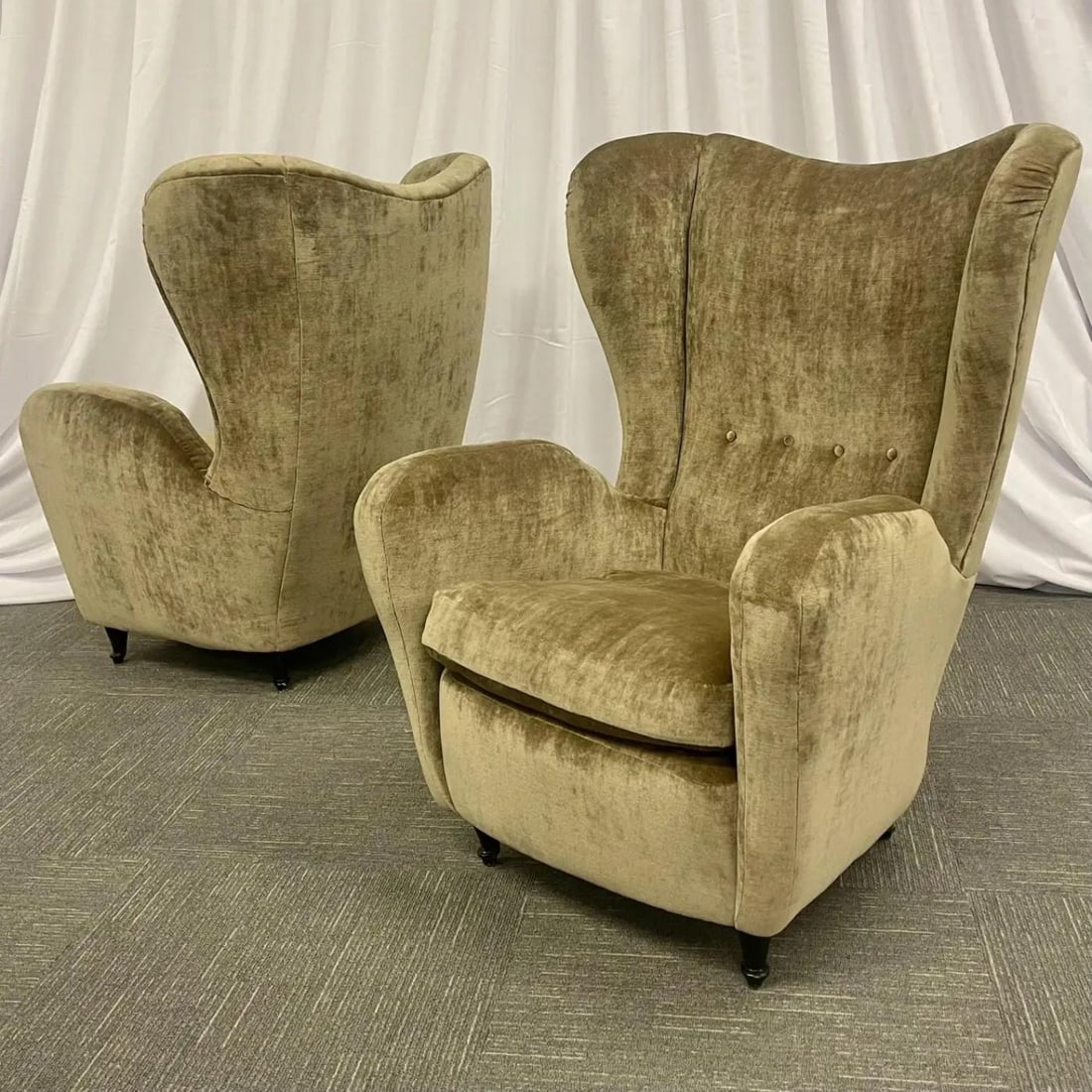 Pair Mid-Century Modern French Designer Wingback, Lounge Chairs, France, 1970s - 3