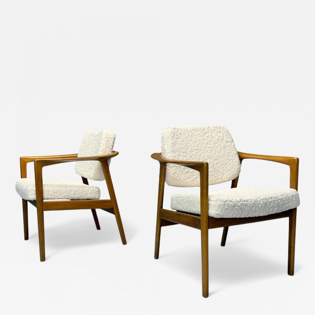 Folke Ohlsson attr, Swedish Modern, White Shearling, Oak, Arm Chairs, 1960s (1 of 9)