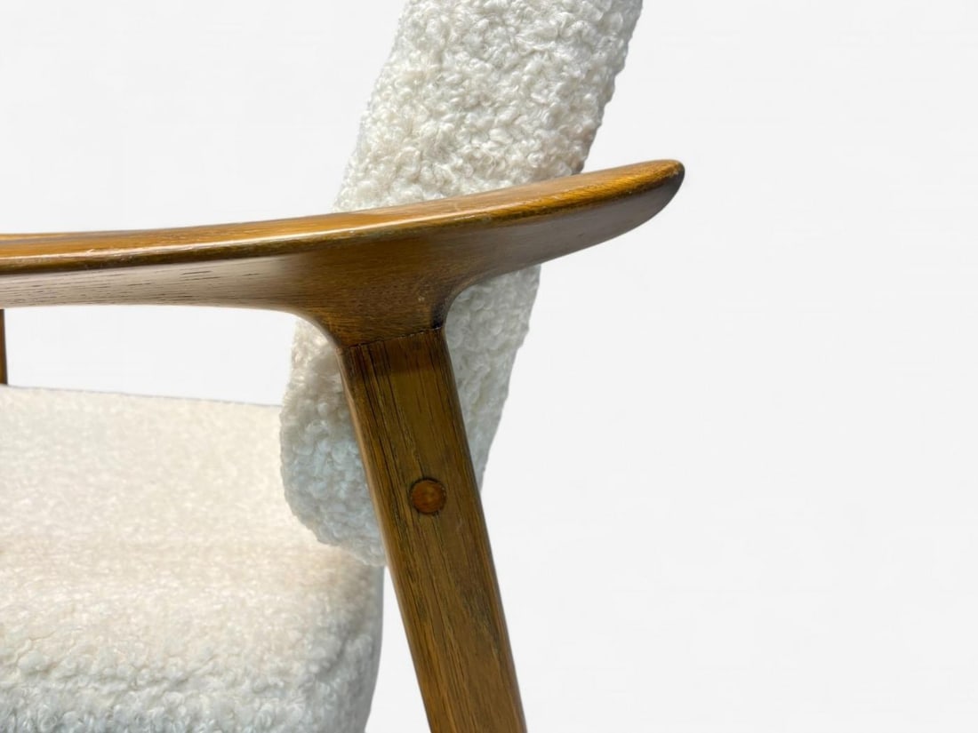 Folke Ohlsson attr, Swedish Modern, White Shearling, Oak, Arm Chairs, 1960s - 6