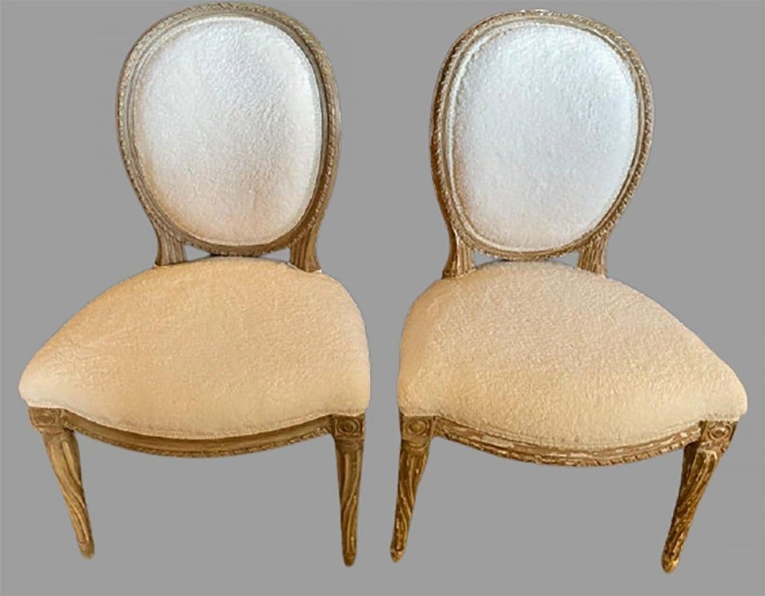 Pair of Jansen Distressed Sherpa Upholstered Side Chairs - 3