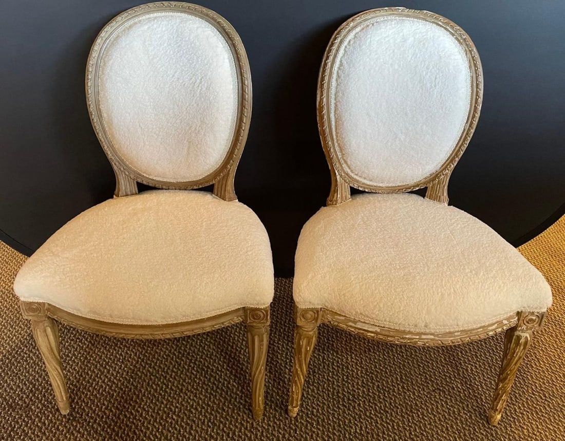 Pair of Jansen Distressed Sherpa Upholstered Side Chairs - 4