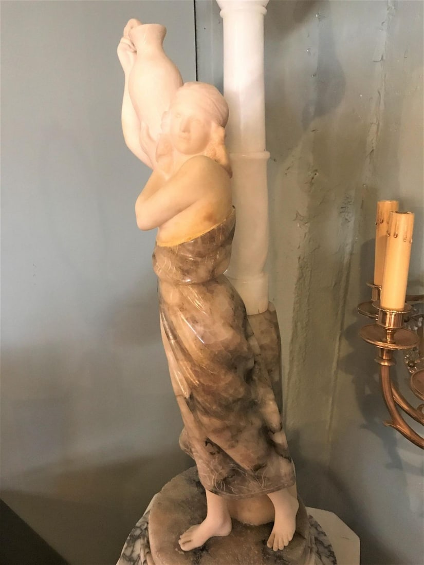 Fine Neoclassical Alabaster Figure of a Water Maiden Lighted on a Pedestal - 3