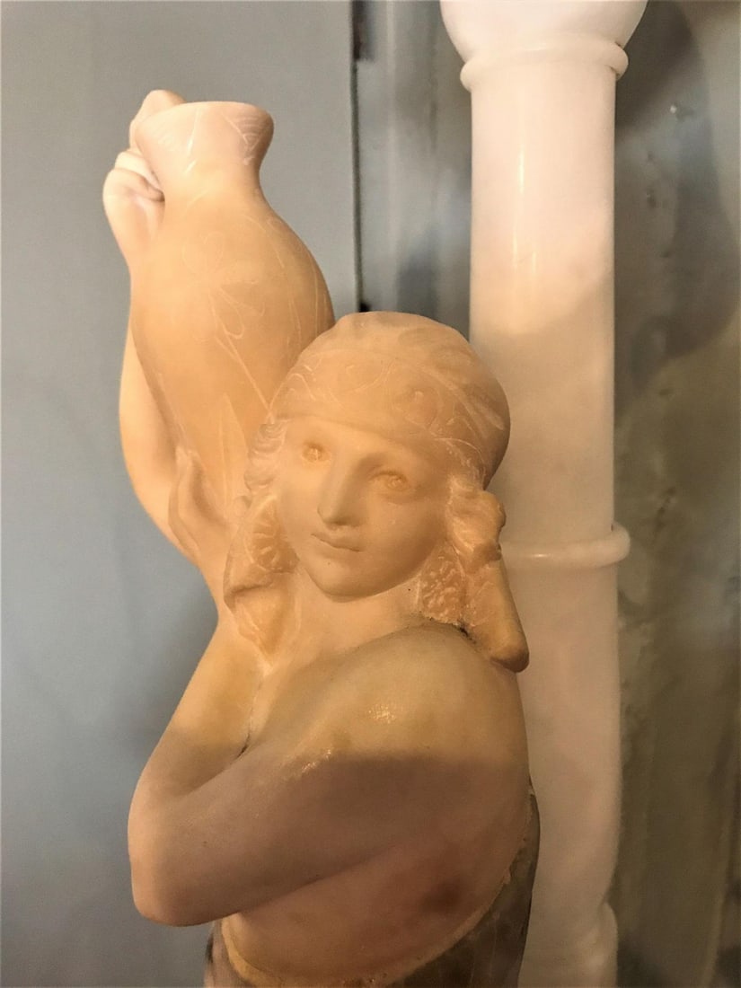 Fine Neoclassical Alabaster Figure of a Water Maiden Lighted on a Pedestal - 4