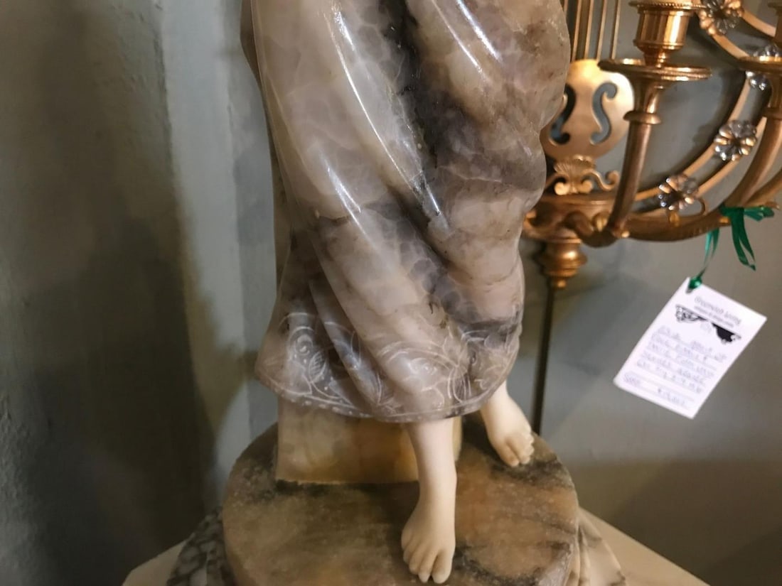 Fine Neoclassical Alabaster Figure of a Water Maiden Lighted on a Pedestal - 7