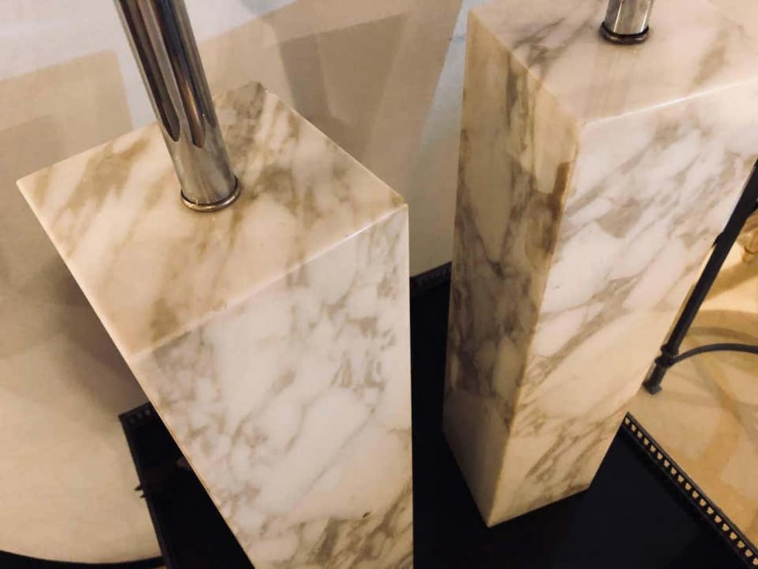 Fine Custom Pair of T. H. Robsjohn-Gibbings Marble Column Form Table Lamps - 7