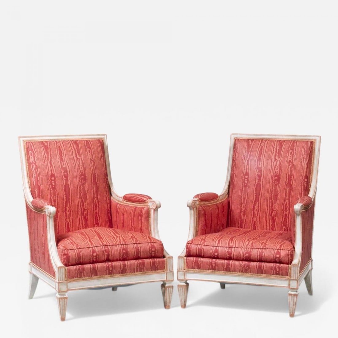 Louis XVI Style, Painted Wood, Pink Fabric, Bergere Chairs, France, 1960s - 2