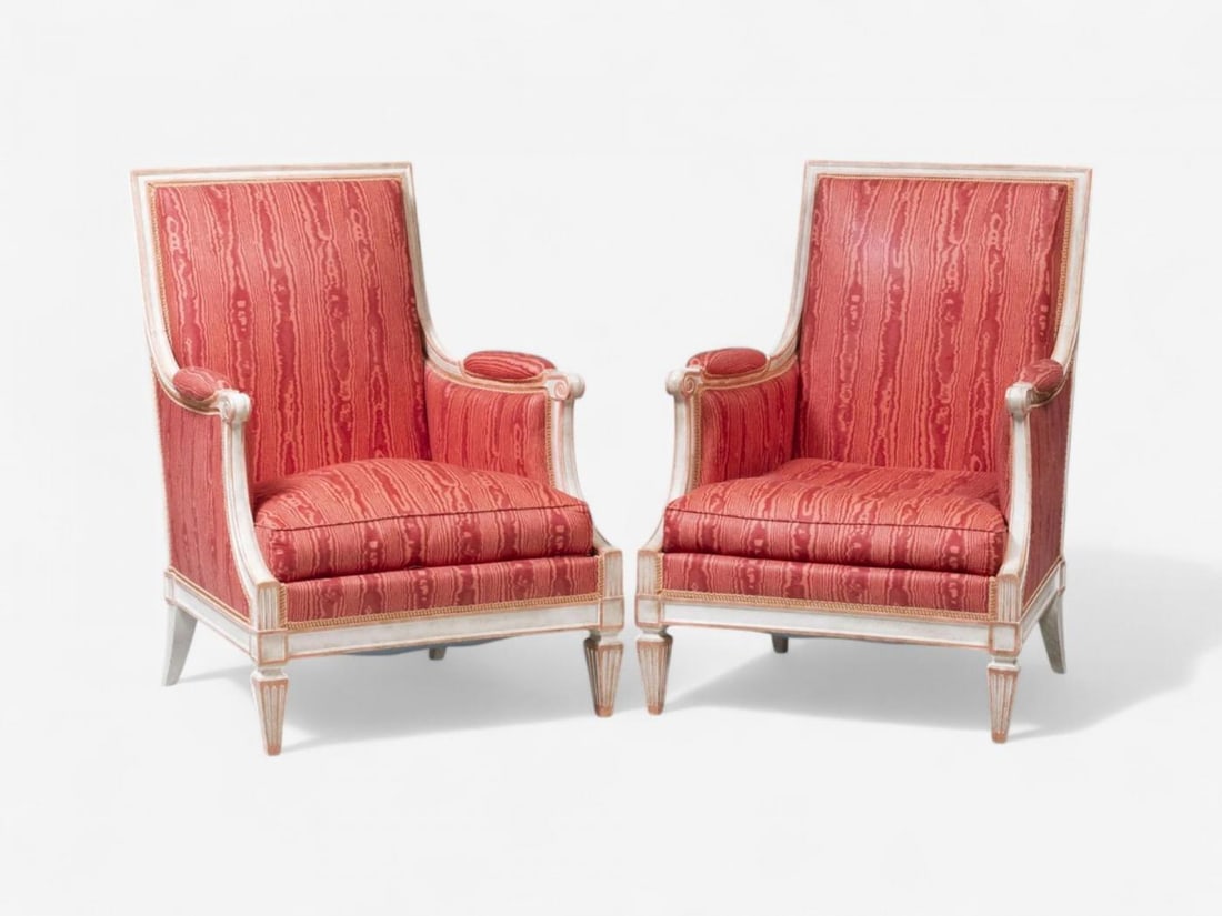 Louis XVI Style, Painted Wood, Pink Fabric, Bergere Chairs, France, 1960s - 4