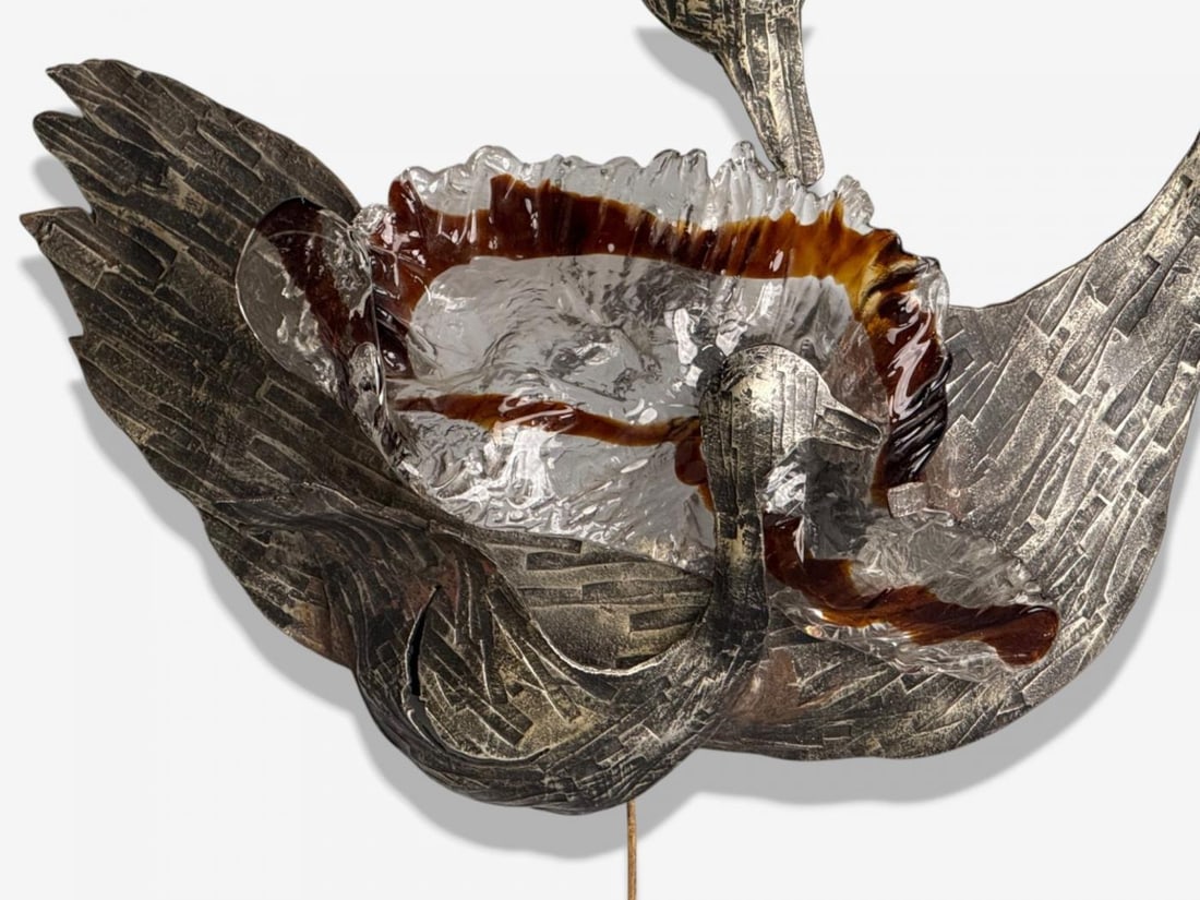 Italian Modern, Patinated Metal, Art Glass, Large Wall Sconce, Italy, 1960s - 6