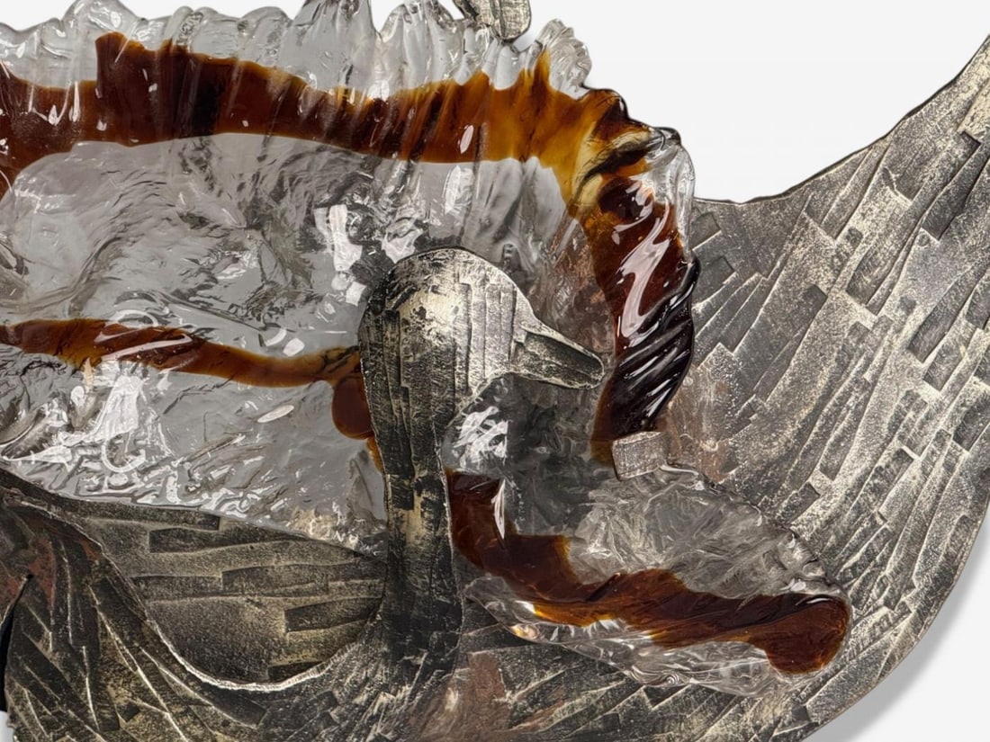 Italian Modern, Patinated Metal, Art Glass, Large Wall Sconce, Italy, 1960s - 8