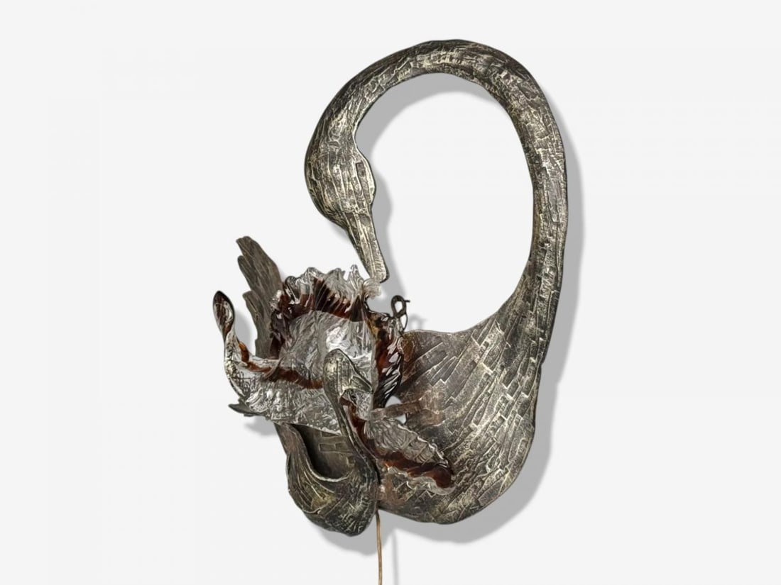 Italian Modern, Patinated Metal, Art Glass, Large Wall Sconce, Italy, 1960s - 9