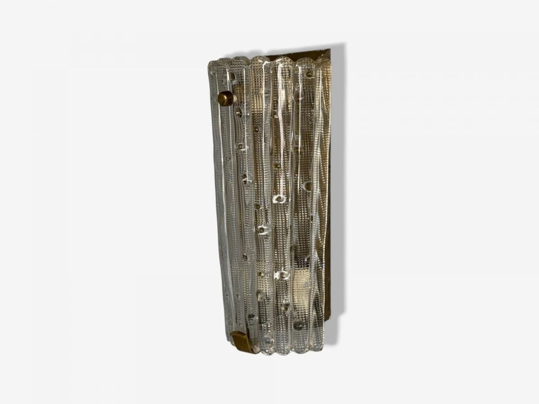 Carl Fagerlund, Textured Glass, Brass, Large Wall Sconce, Sweden, 1940s - 3