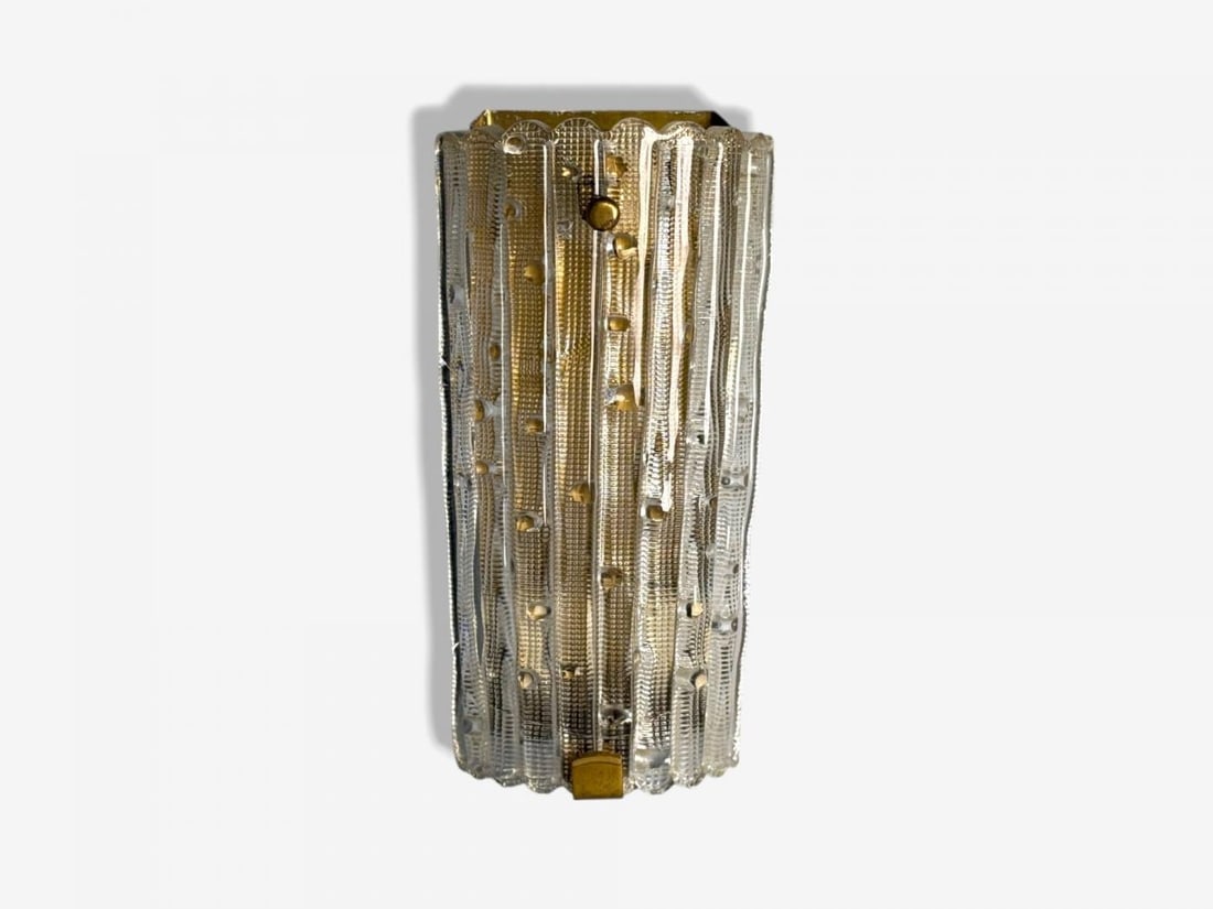 Carl Fagerlund, Textured Glass, Brass, Large Wall Sconce, Sweden, 1940s - 4