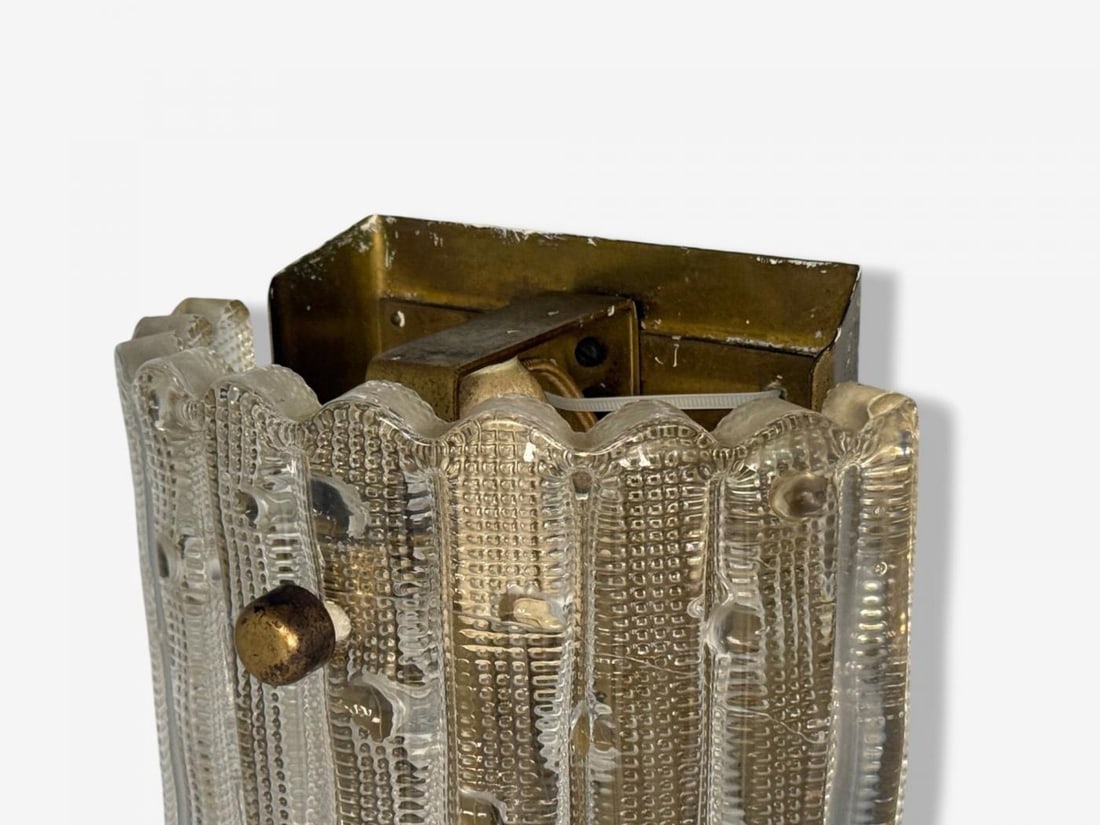 Carl Fagerlund, Textured Glass, Brass, Large Wall Sconce, Sweden, 1940s - 7