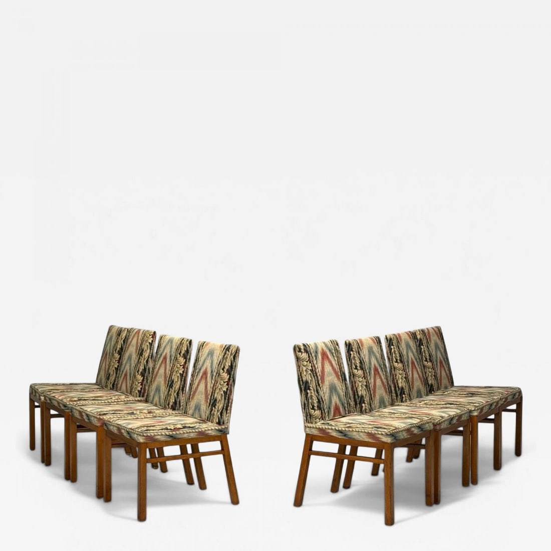 T.H. Robsjohn-Gibbings, Walnut, Scalamandre Fabric, Dining Chairs, USA, 1950s - 2