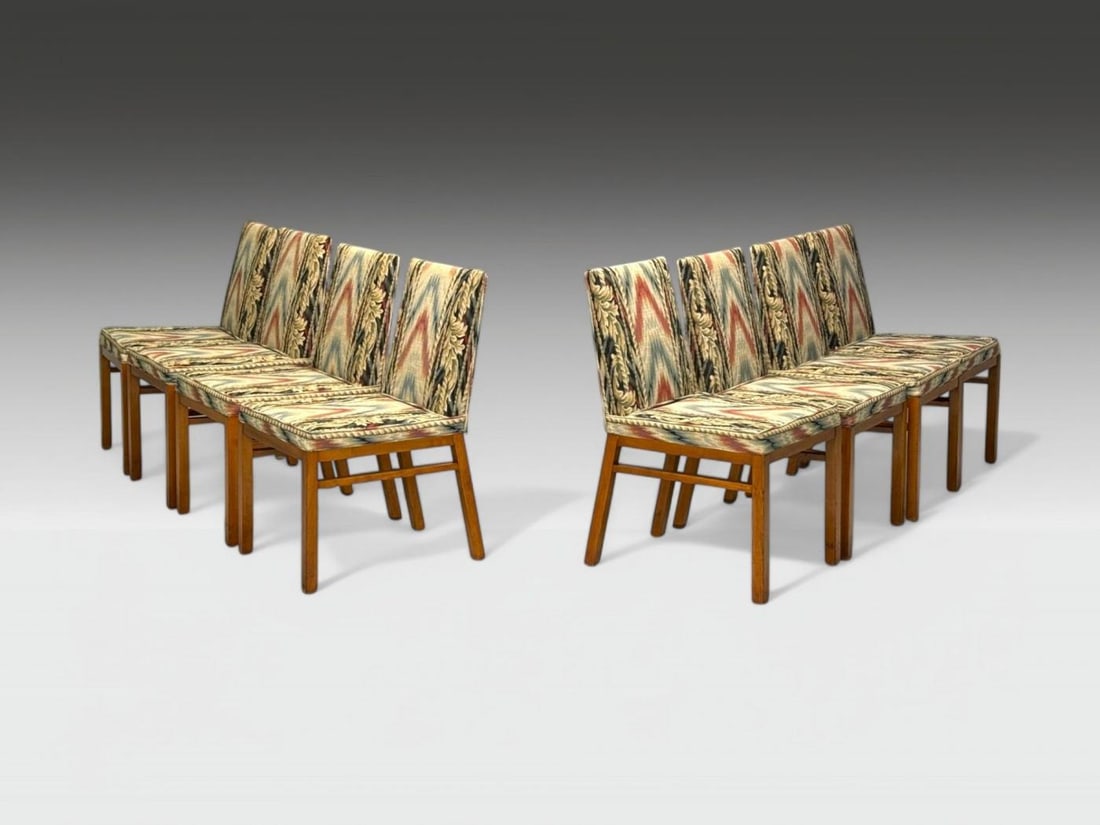 T.H. Robsjohn-Gibbings, Walnut, Scalamandre Fabric, Dining Chairs, USA, 1950s - 3