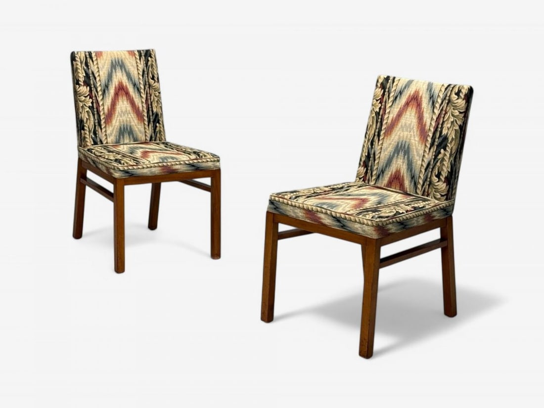 T.H. Robsjohn-Gibbings, Walnut, Scalamandre Fabric, Dining Chairs, USA, 1950s - 4