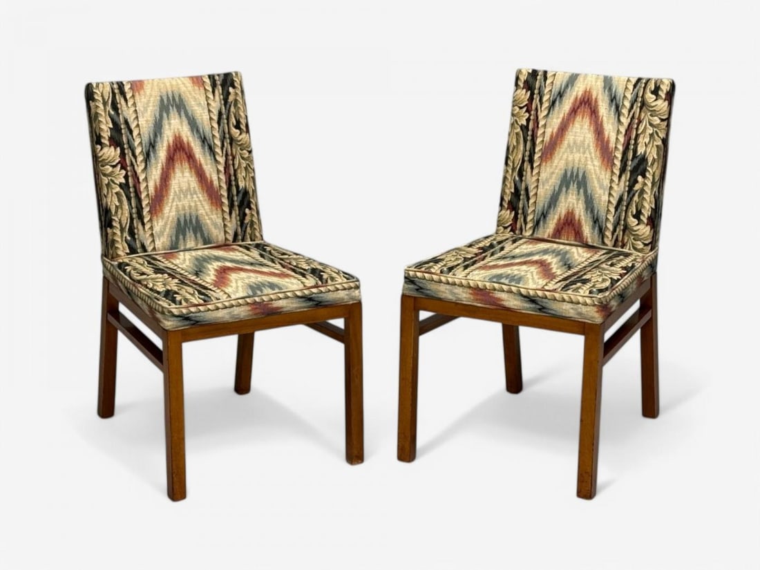 T.H. Robsjohn-Gibbings, Walnut, Scalamandre Fabric, Dining Chairs, USA, 1950s - 5