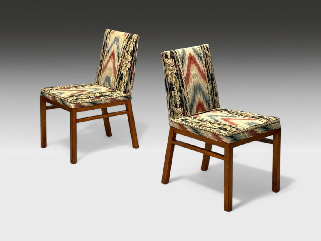 T.H. Robsjohn-Gibbings, Walnut, Scalamandre Fabric, Dining Chairs, USA, 1950s - 6