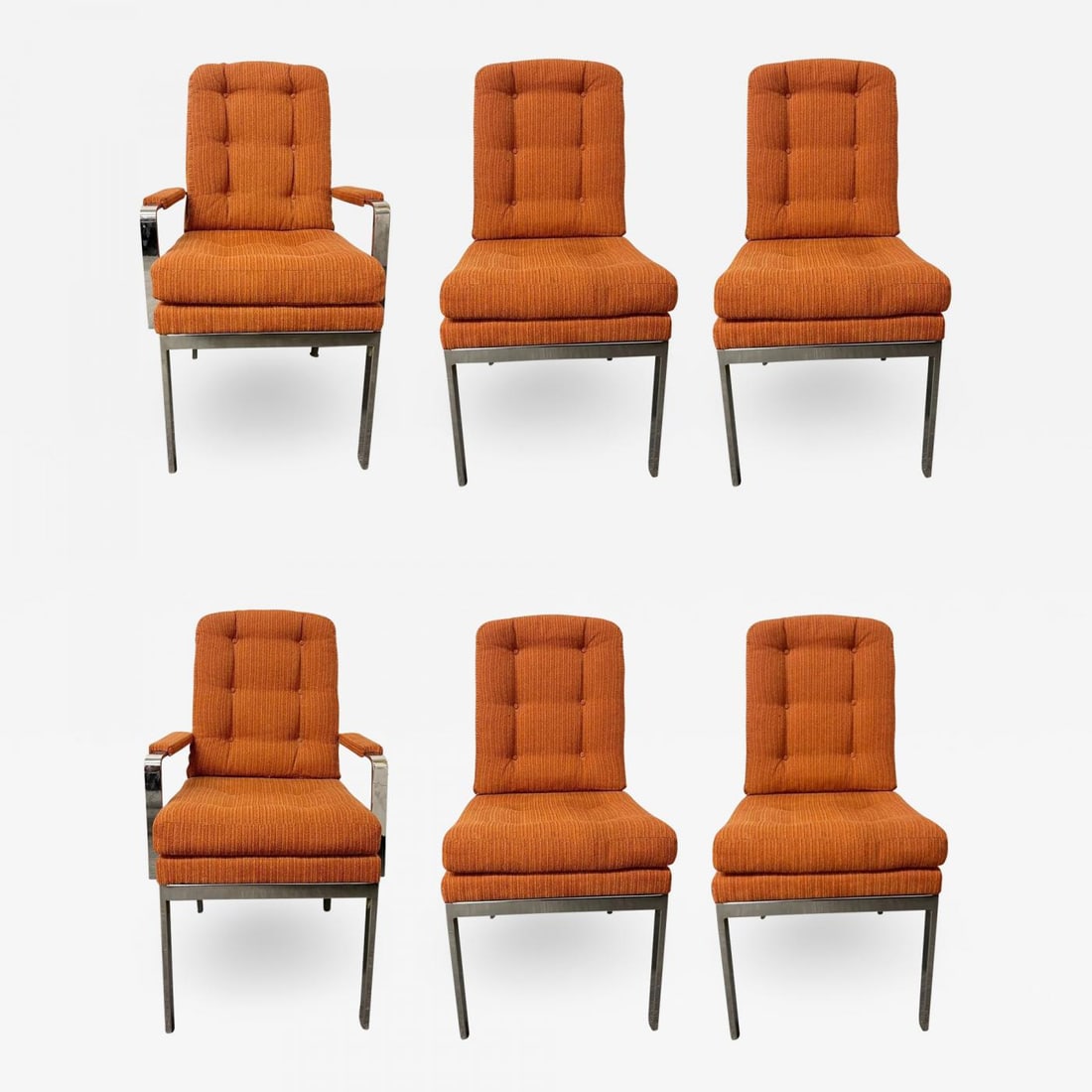 6 Chrome Base Milo Baughman Style Dining Chairs, Mid Century Modern - 2