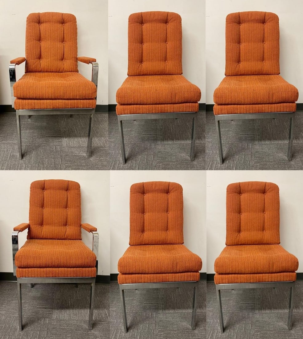 6 Chrome Base Milo Baughman Style Dining Chairs, Mid Century Modern - 3