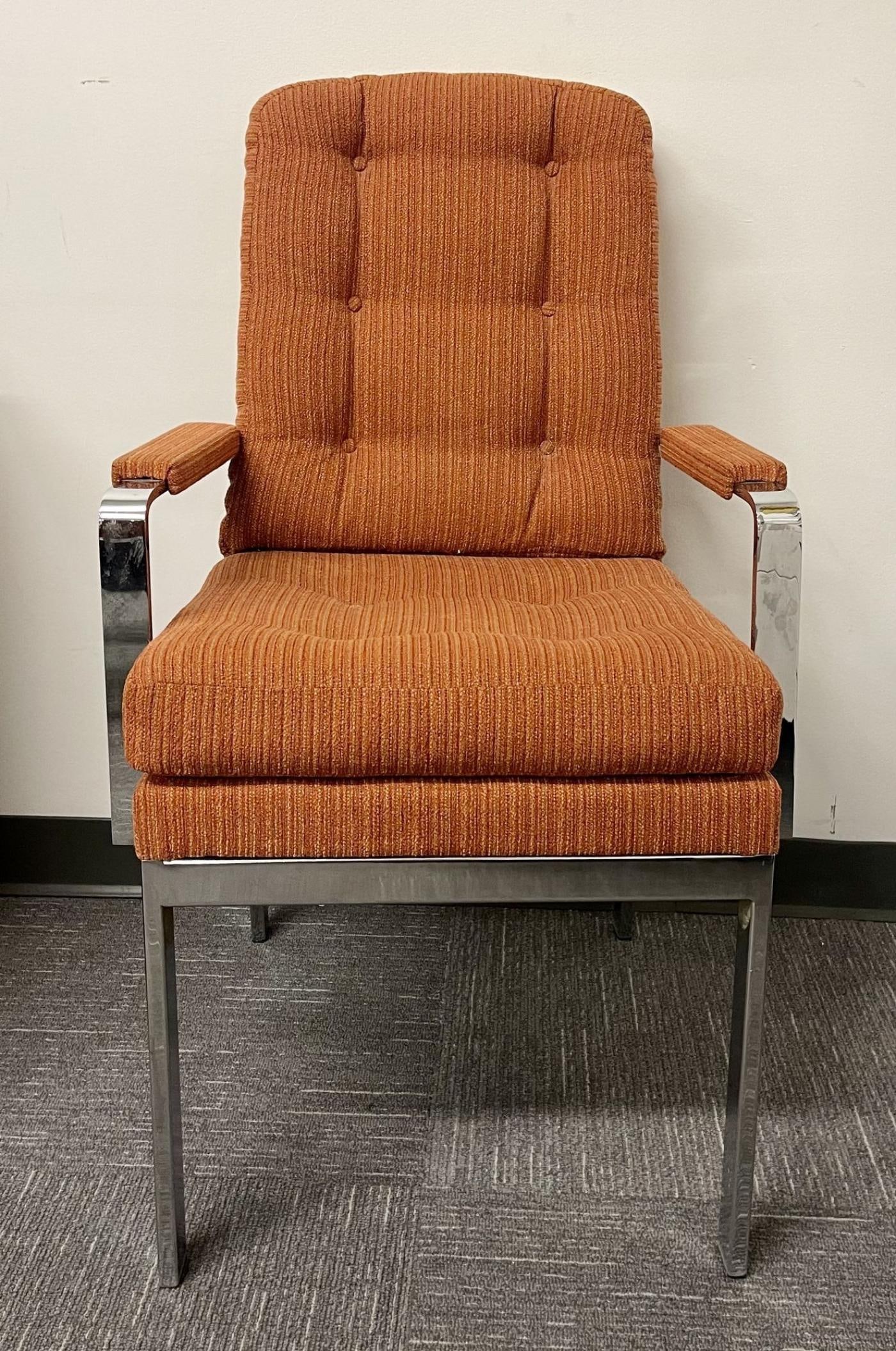 6 Chrome Base Milo Baughman Style Dining Chairs, Mid Century Modern - 4