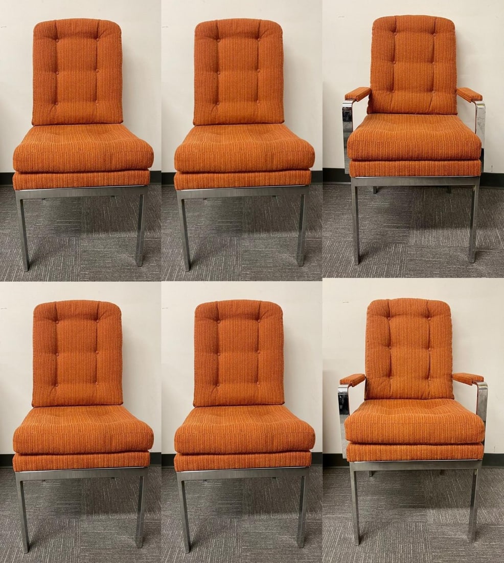 6 Chrome Base Milo Baughman Style Dining Chairs, Mid Century Modern - 5