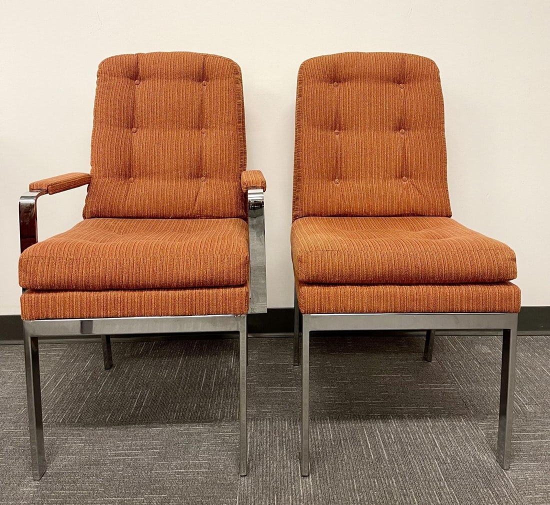 6 Chrome Base Milo Baughman Style Dining Chairs, Mid Century Modern - 7