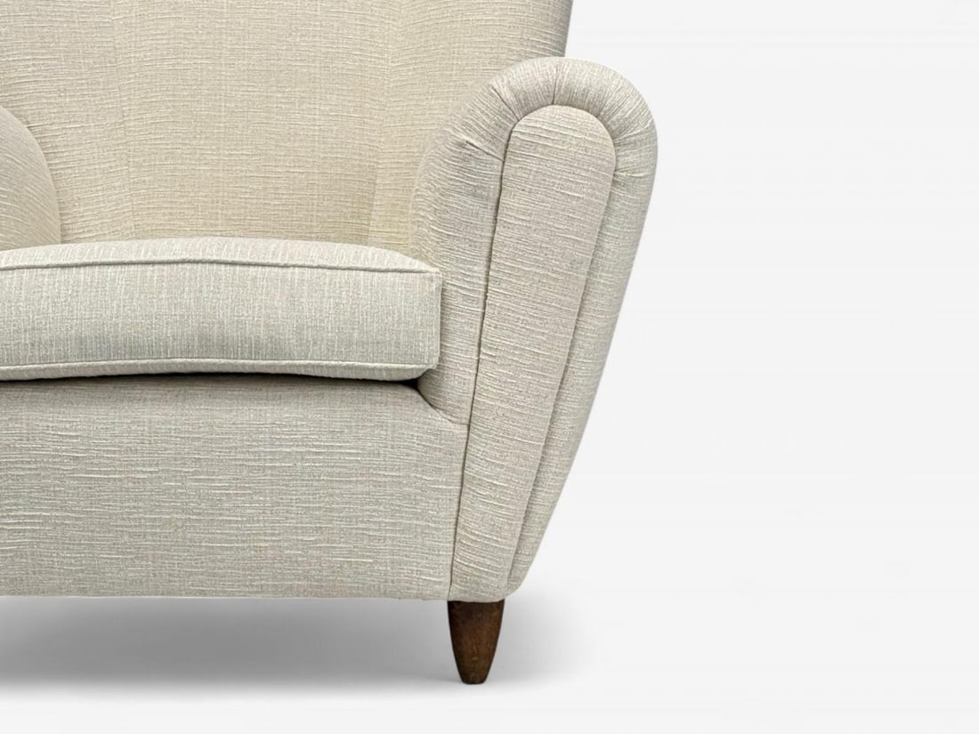 Italian Modern, Stained Wood, Beige Tweed Fabric, Club Chairs, Italy, 1940s - 8