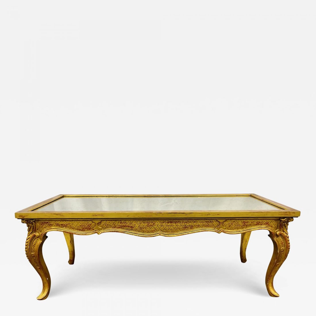 Petite Hollywood Regency Style Coffee Table, Giltwood Base, Antiqued Mirror Top (1 of 13)