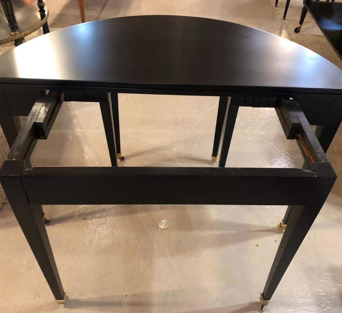 Ebony Demilune Card/Center or Dining Table, Hollywood Regency Attributed Jansen - 10